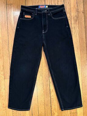 Empyre Loose Fit Embroidered Black Denim Skate Pants Mens Size 28